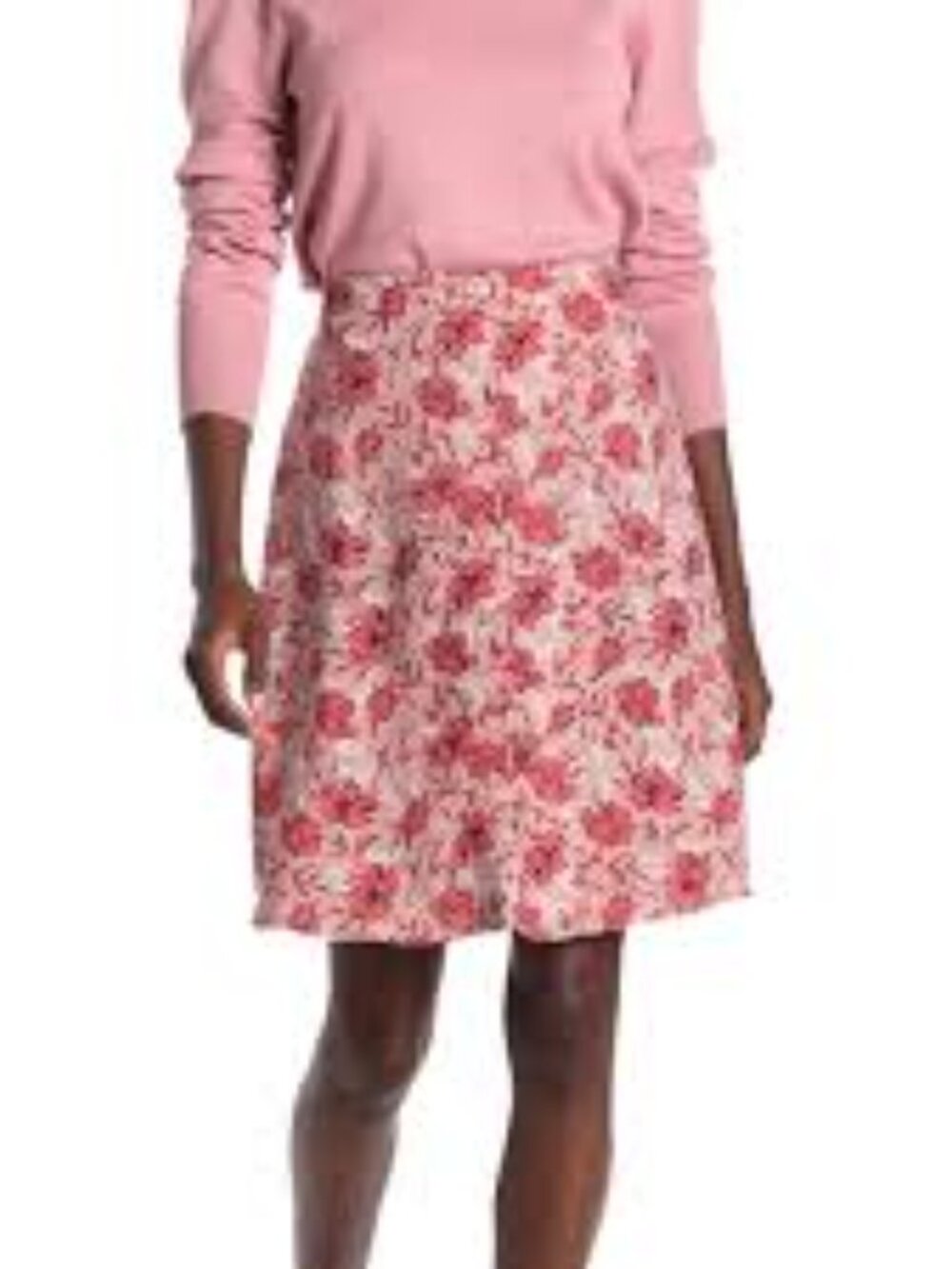 Halogen Coral Floral Button-Front Skirt on Blush Size Medium
